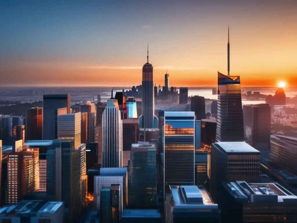 Ciudad moderna al atardecer: energía y colaboración Tendencias emergentes en finanzas de impacto social en una vibrante ciudad al atardecer