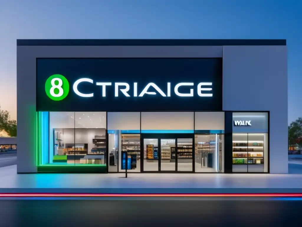Tienda franquicia moderna y vanguardista Tendencias emergentes inversiones franquicias: Imagen de tienda de franquicia moderna y vanguardista con diseño innovador y tecnológico
