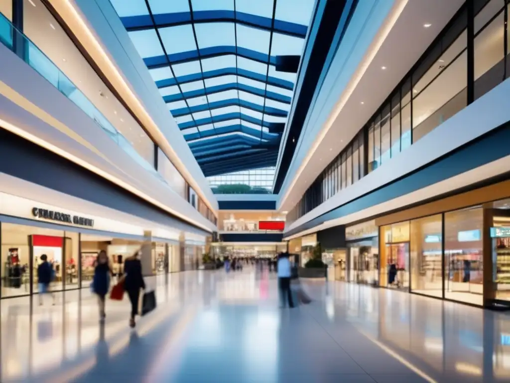 Centro comercial moderno y vibrante Tendencias inversión propiedades comerciales: moderno y animado centro comercial con arquitectura impresionante, tiendas variadas y ambiente acogedor