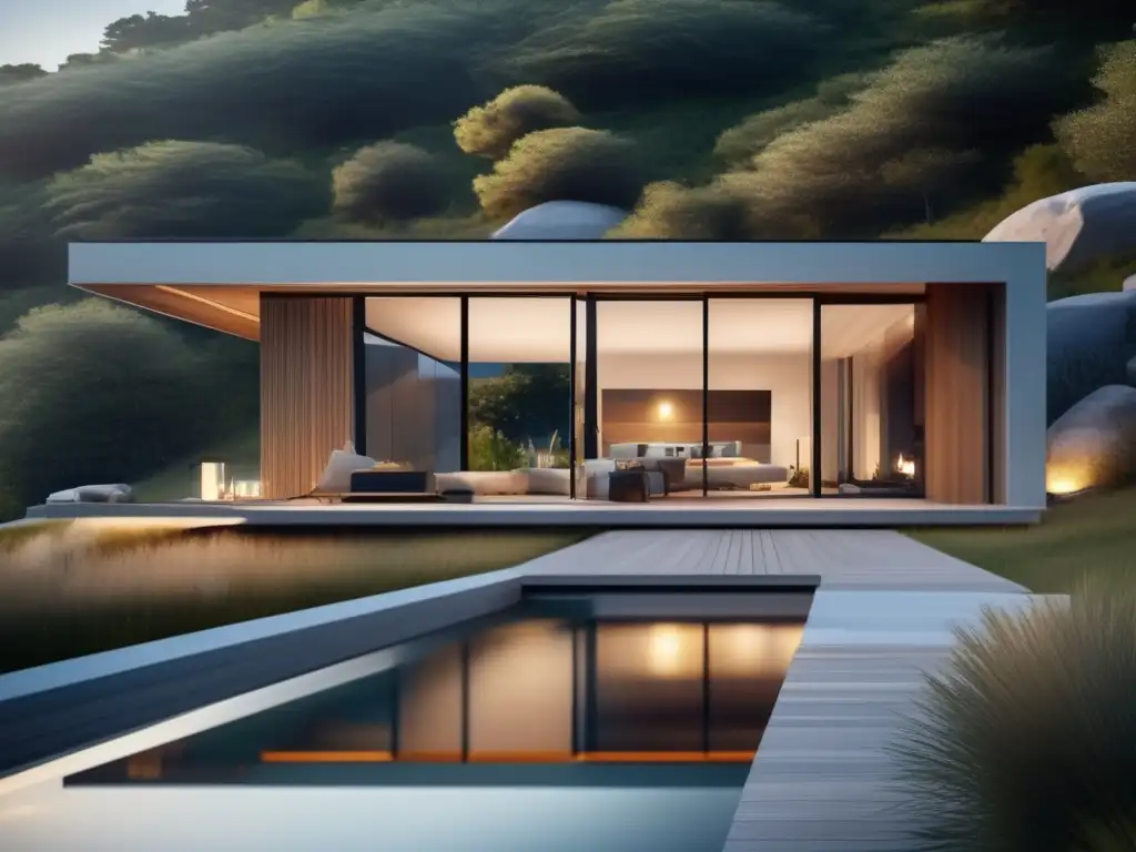 Casa vacacional moderna en paisaje pintoresco Tendencias inversión propiedades vacacionales: hogar vacaciones moderno, arquitectura vanguardista, naturaleza exuberante, piscina infinita