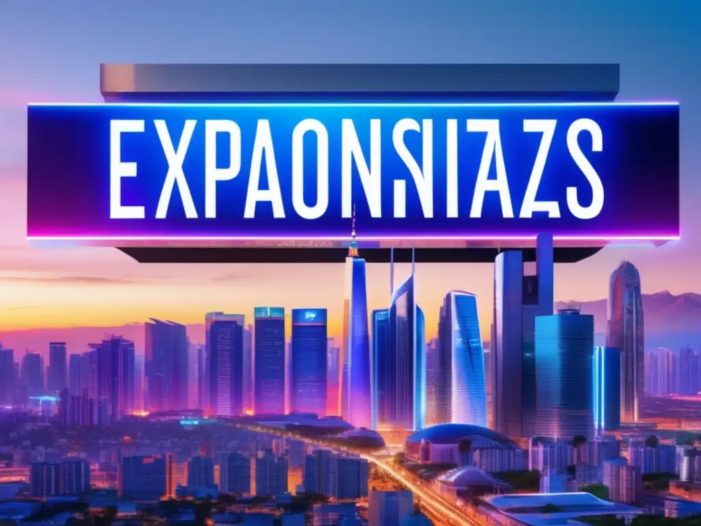 Inversores visionarios en ciudad futurista Tendencias microfinanzas inversores visionarios: Futurista ciudad con rascacielos de vidrio y acero, billboards digitales y personas activas