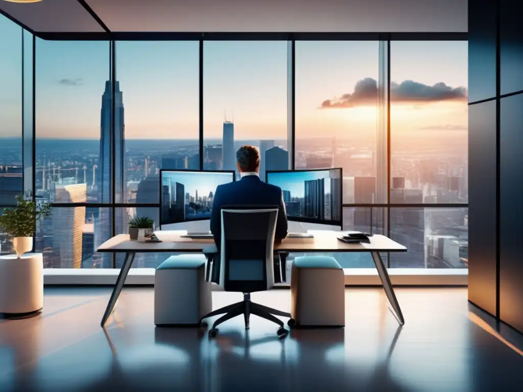 Oficina moderna con vista a la ciudad Timing estratégico para inversiones en una oficina moderna con vista a la ciudad