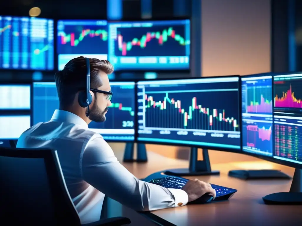Trader analizando datos de la bolsa Trader enfocado en acciones con SAR Parabólico: Beneficios del SAR Parabólico en inversiones