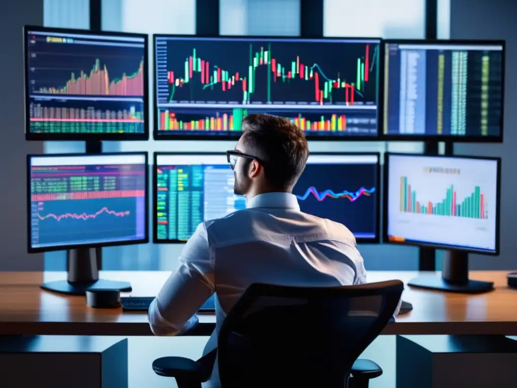 Trader analizando gráficos en tiempo real Trader profesional analizando estrategias de swing trading en el mercado