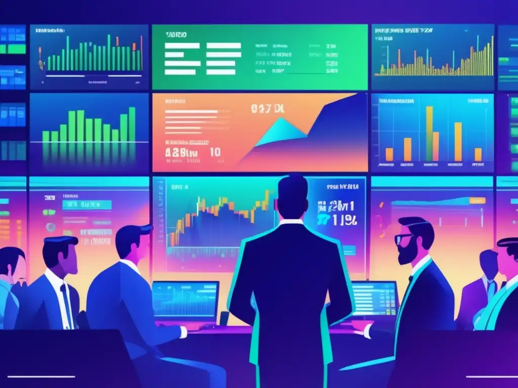 Bolsa de valores moderna y dinámica Traders en la bolsa con gráficos y datos financieros - Indicadores bursátiles confiables para inversores