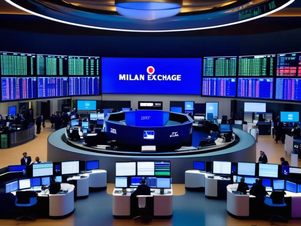 Traders en la Bolsa de Milán Traders en Bolsa de Milán, ambiente moderno y dinámico