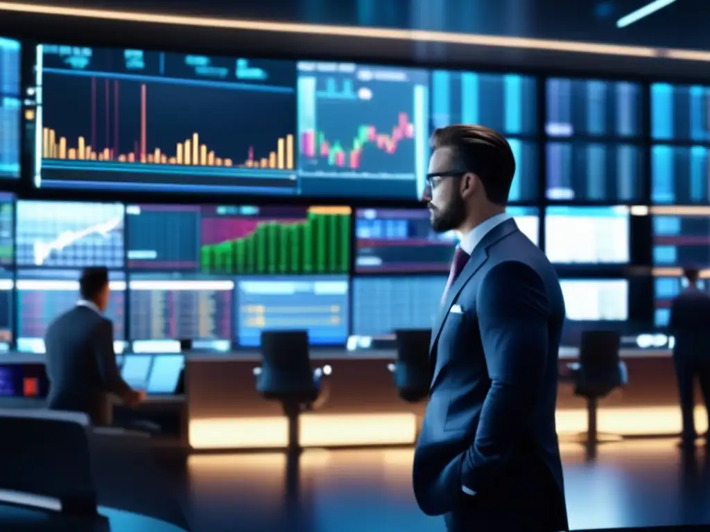 Piso de trading moderno y profesional Traders analizando datos de bolsa en una sala de operaciones moderna y profesional