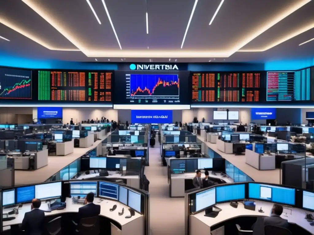 Traders enfocados en un mercado financiero moderno Traders analizan datos en sala de mercado financiero moderno, reflejando técnicas de inversión con cabeza fría