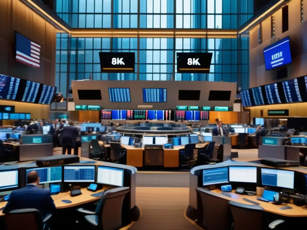 Traders en el bullicioso piso de Wall Street Traders en Wall Street en una escena ultradetallada y profesional