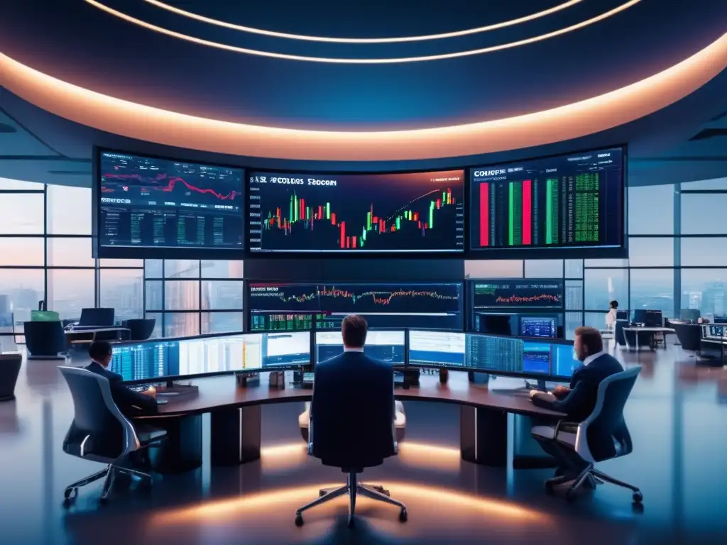 Sala de trading moderna y sofisticada Traders analizan estrategias Forex para principiantes