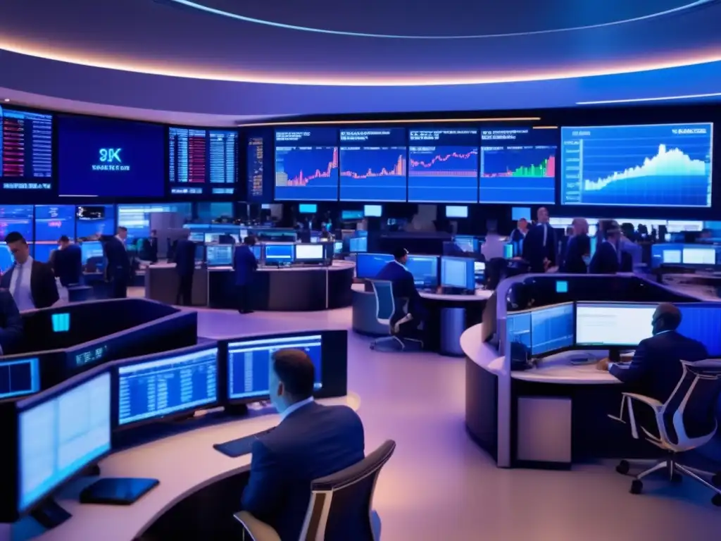Traders analizando mercados financieros Traders analizando el mercado en una vibrante bolsa de valores - Estrategias especulativas de inversión a corto plazo