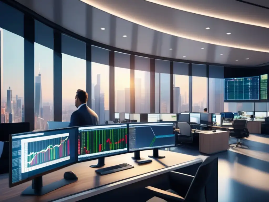 Trading floor moderno y sofisticado Traders en moderna oficina de trading, análisis técnico en bolsa