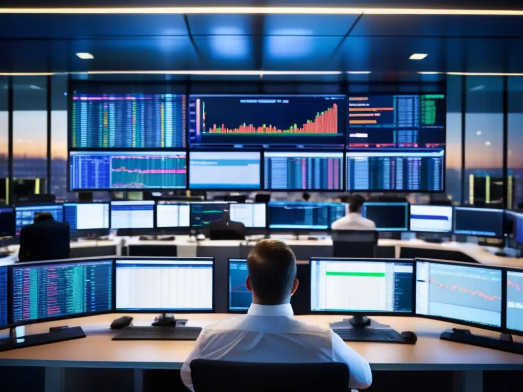 Traders analizando pantallas de datos Traders analizando pantallas con datos de mercado, estrategias para trading rápido