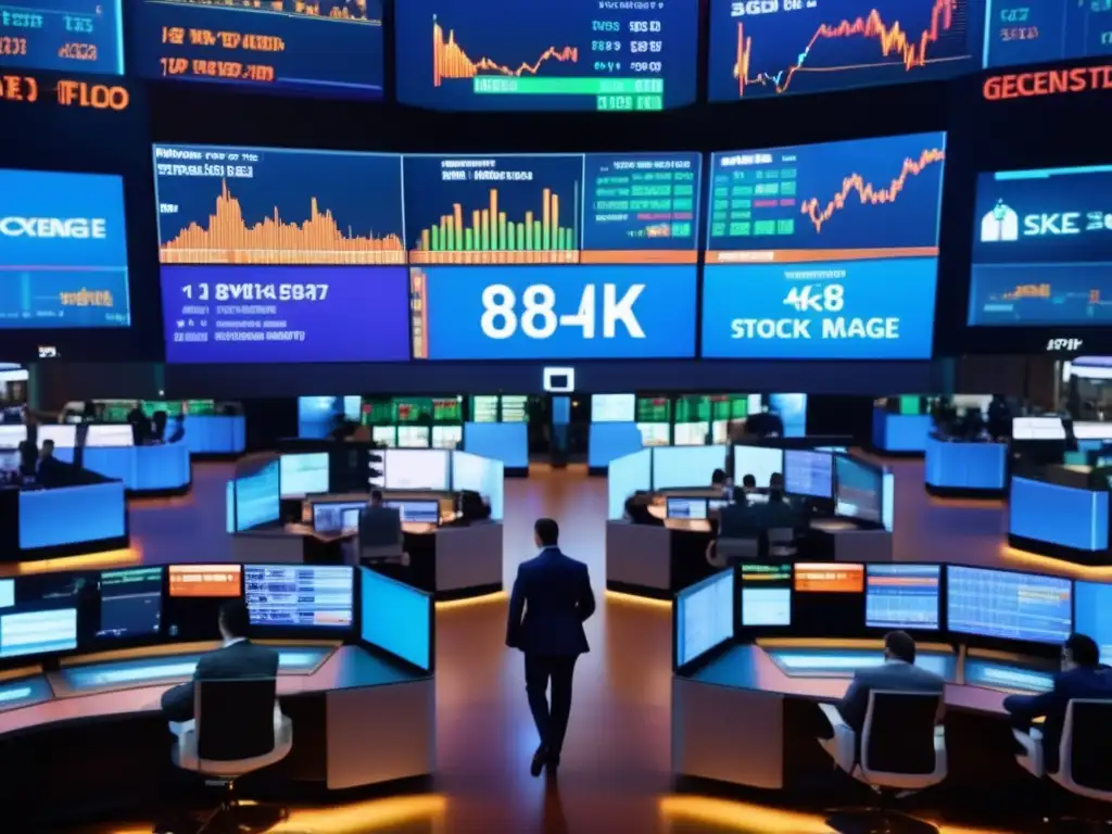 Traders en plena actividad en la bolsa Traders en piso bursátil, intensas transacciones y gráficas, mejores momentos para operar en bolsa