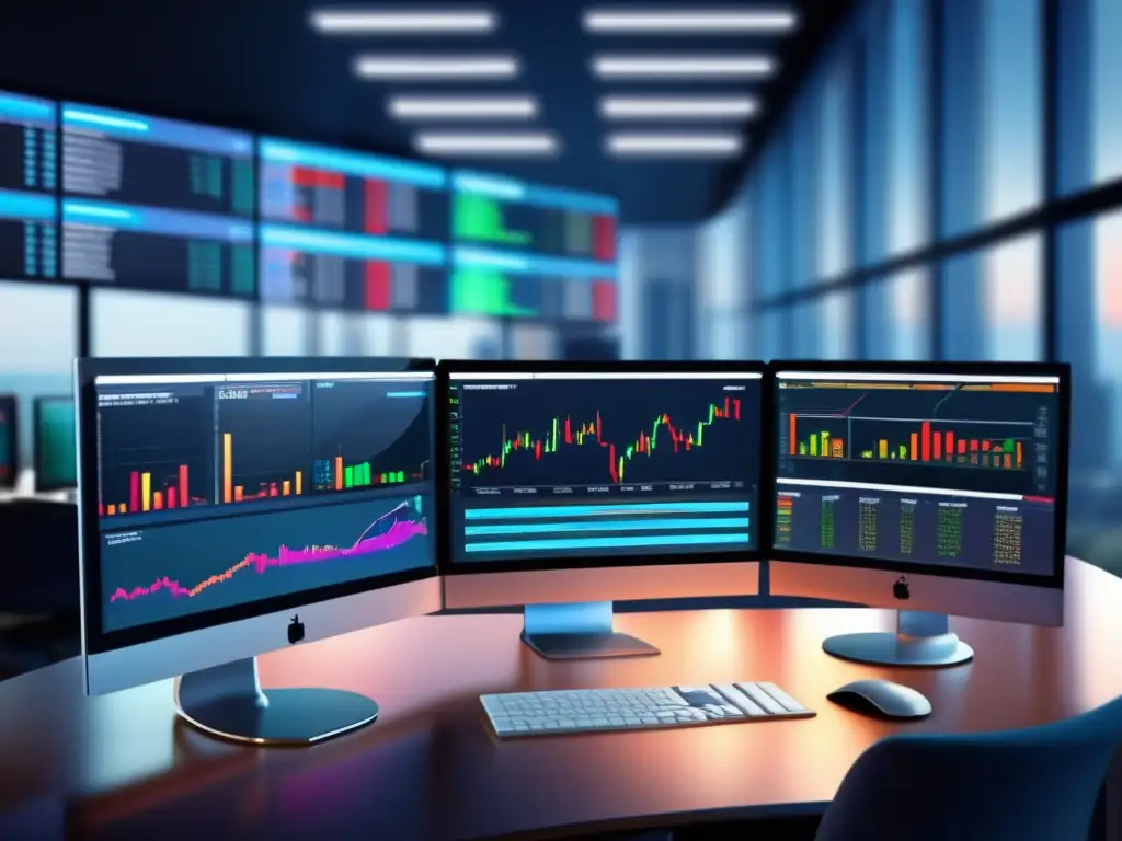 Trading desk moderno y eficiente Trading algorítmico en plataformas financieras con estilo profesional