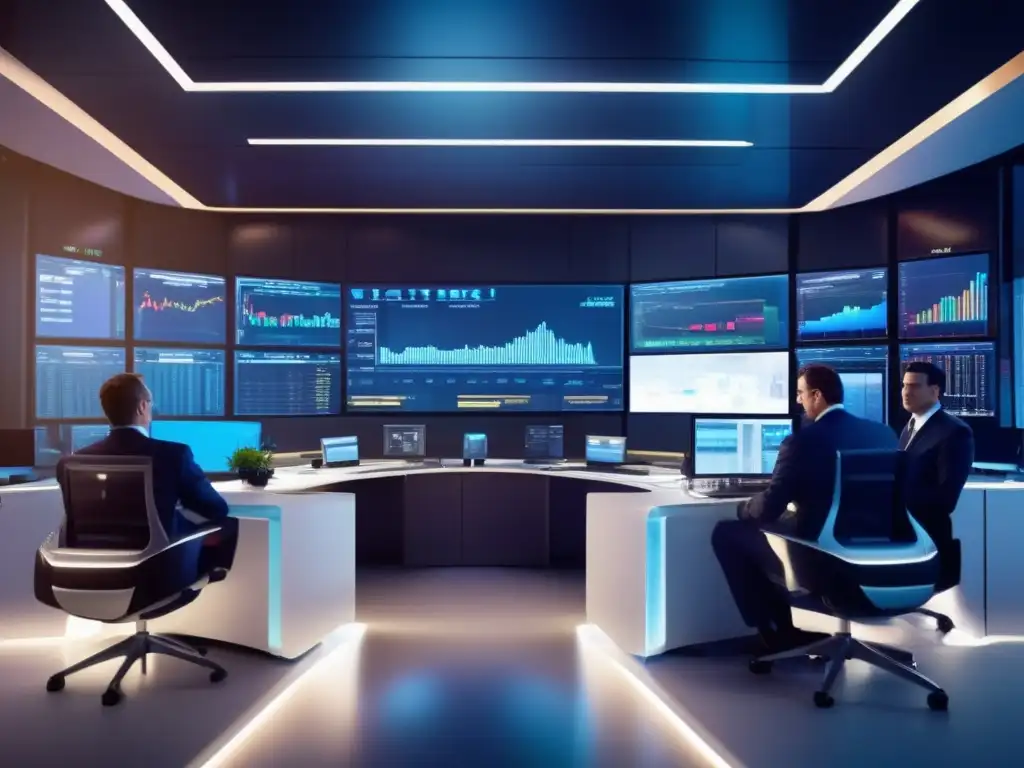 Sala de trading moderna y sofisticada Trading armónico: Patrones reveladores mercado en sala de operaciones moderna y futurista