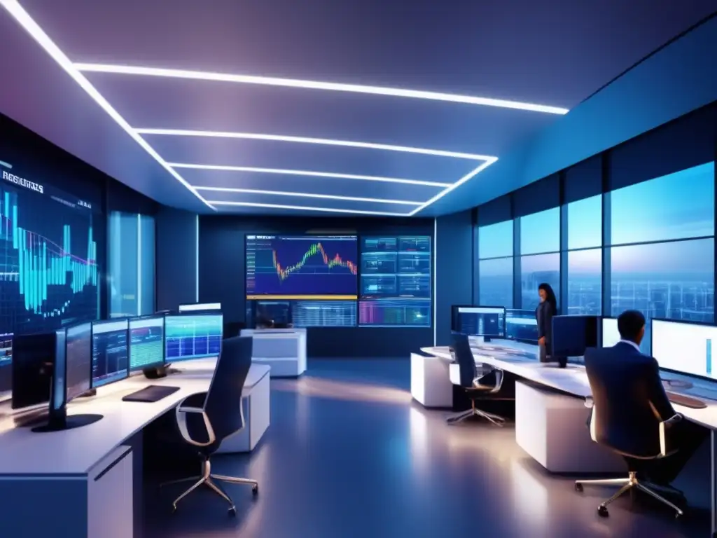 Moderna sala de trading con oficinas acristaladas y tecnología avanzada Trading armónico: Patrones reveladores mercado