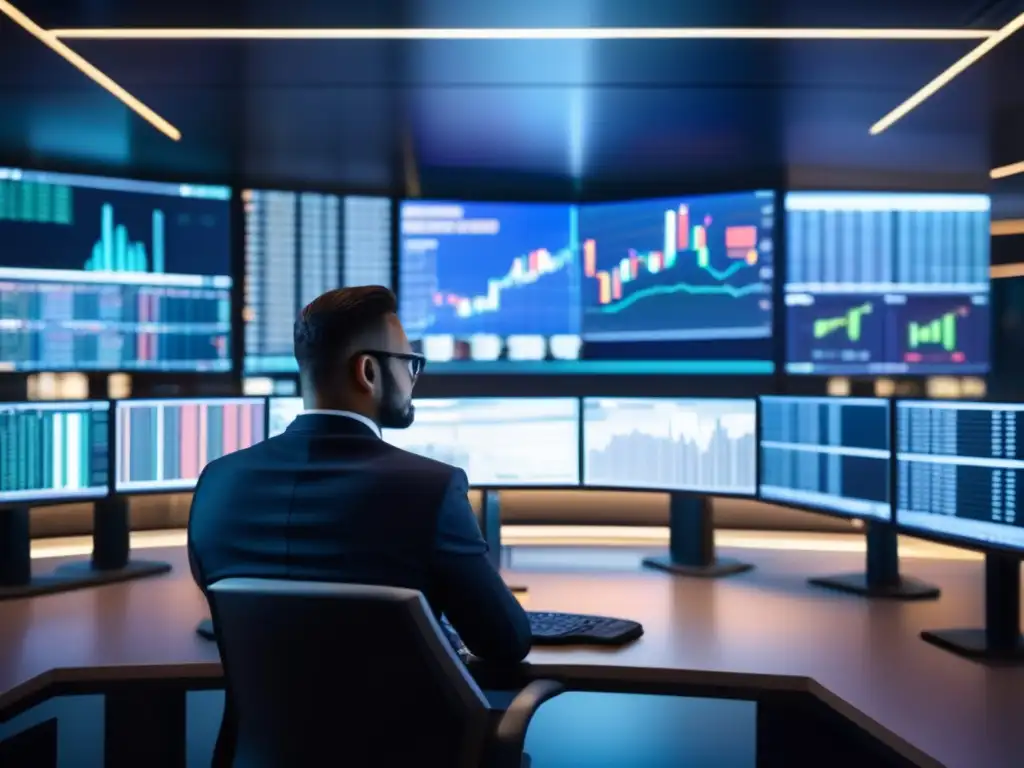 Traders analizando mercados en una sala de trading moderna Trading floor ultradetallado 8k: ambiente profesional y elegante con traders analizando datos en monitores futuristas