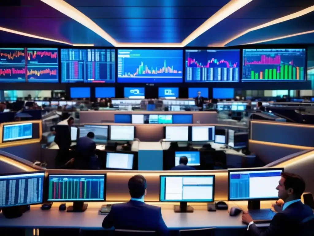 Traders en piso financiero Trading floor: Impacto políticas monetarias en instrumentos derivados