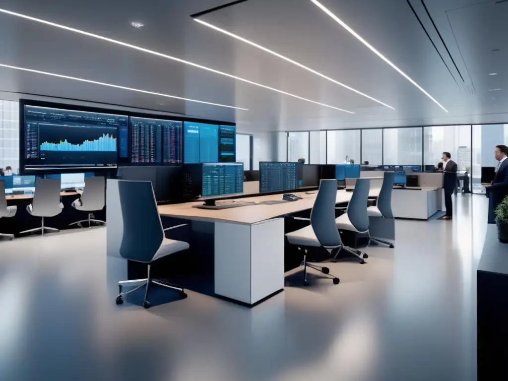 Traders en acción en una moderna sala de operaciones Trading floor institucional: Estrategia operadores institucionales TRIN índice