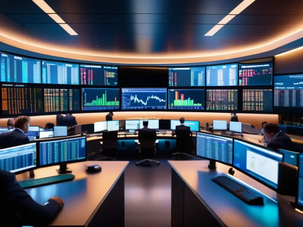 Trading floor moderno y profesional Trading floor moderno y dinámico, con traders analizando en tiempo real - Técnicas probadas para invertir en Forex