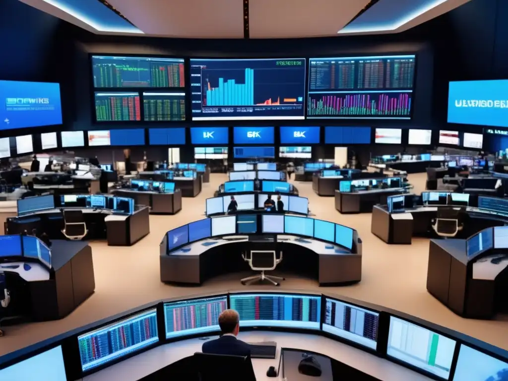Trading floor moderno y bullicioso Trading floor 8k con monitores, traders y gráficos