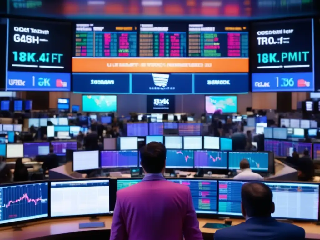Intensa actividad en el mercado bursátil Trading floor con traders en acción: Impacto y consejos de política monetaria e inversiones