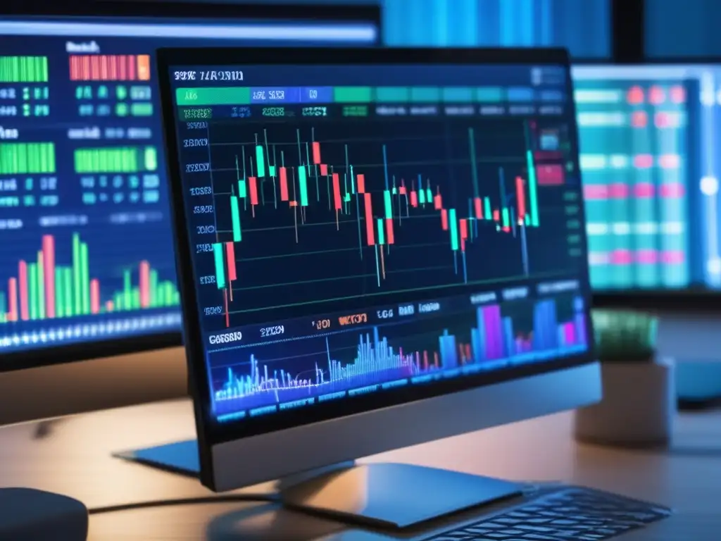 Plataforma de trading con gráficos detallados Trading: pantalla con gráficos de velas y herramientas, manos ágiles y profesionales, estrategia puntos pivote trading