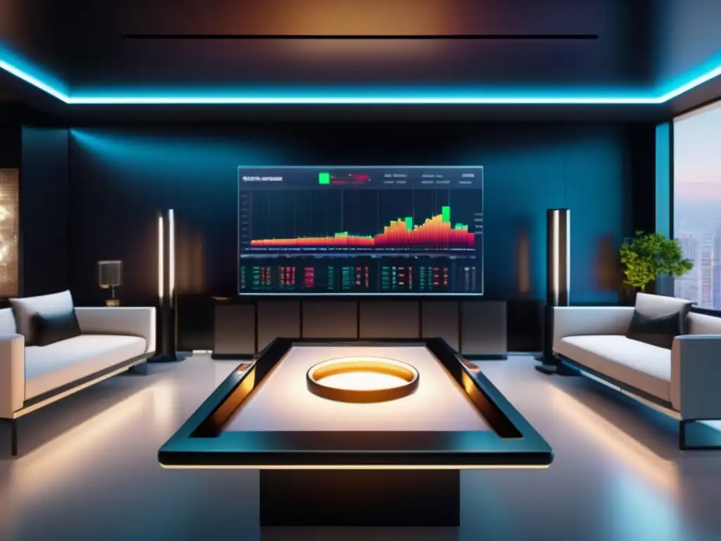 Sala de trading moderna con gráficos de velas Trading room con gráficos de velas japonesas, profesional analizando en pantalla