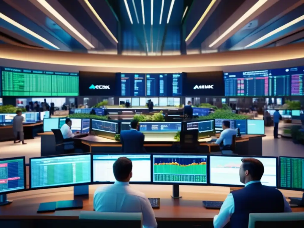 Piso de negociación agrícola moderno Trading agrícola: Imagen 8k vibrante y detallada que muestra la importancia y beneficios de invertir en acciones agrícolas