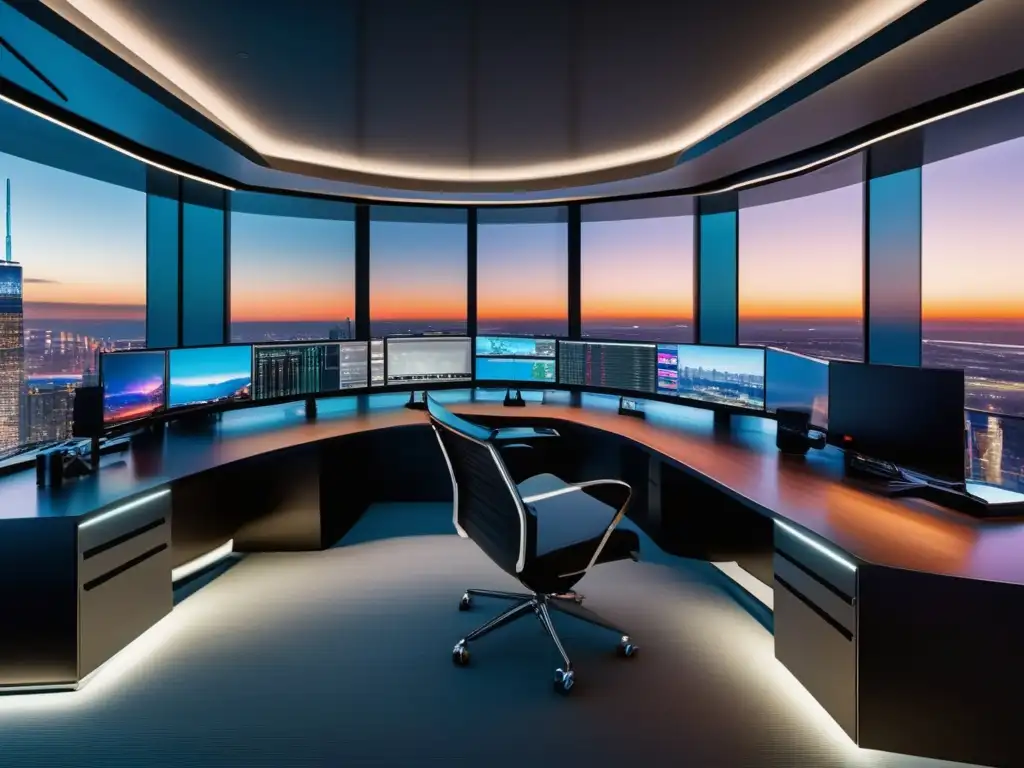 Moderna sala de trading con vista panorámica a la ciudad Trading room moderna con vista panorámica de la ciudad - Ventajas del uso de big data en trading