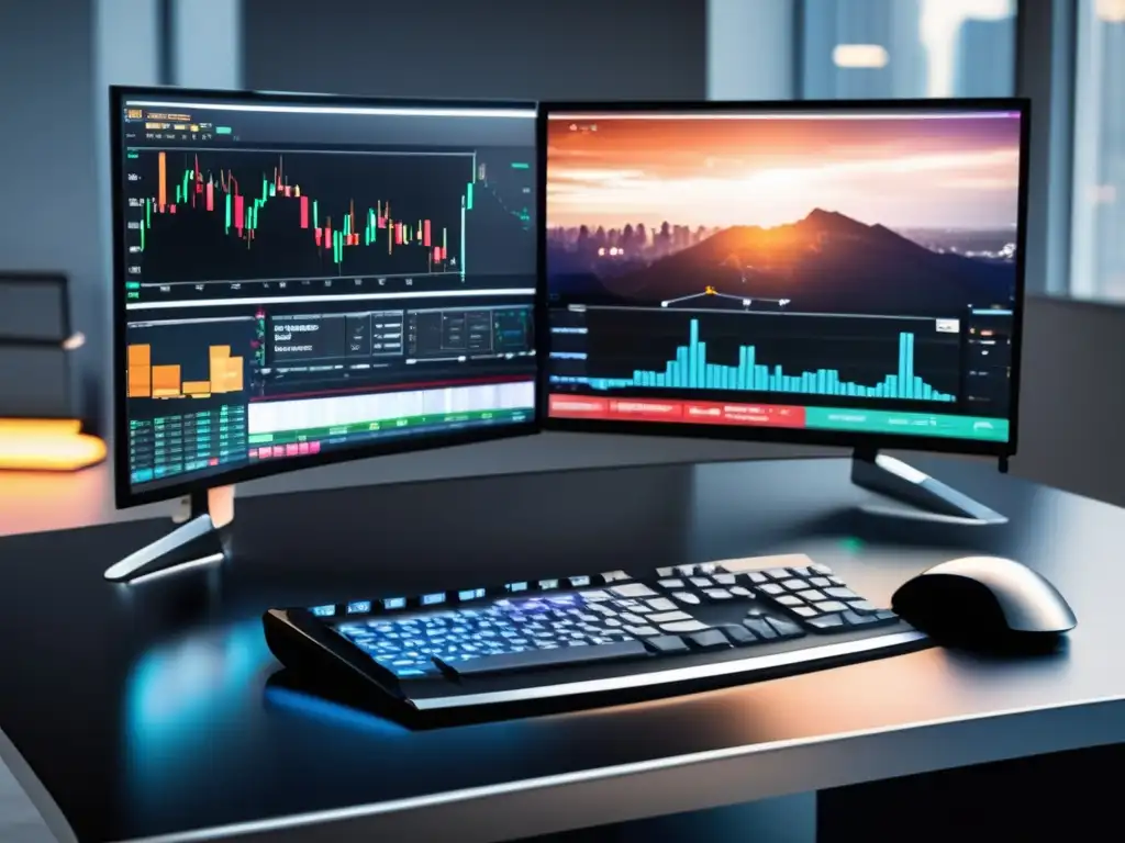 Escritorio de trading moderno Trading desk moderno con diseño minimalista y eficiente - Alertas de trading con análisis técnico eficiente