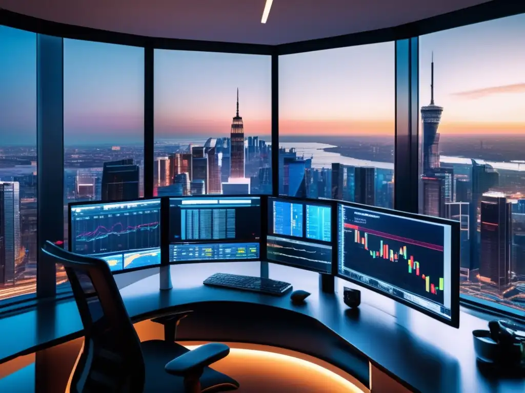 Análisis avanzado en sala de trading Trading room con tecnología avanzada para invertir en Forex