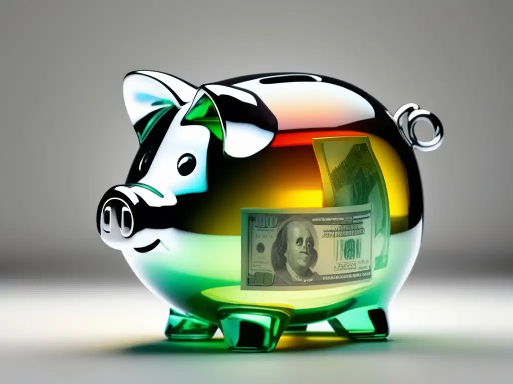 Ahorro y protección financiera Piggy bank transparente con dinero simboliza