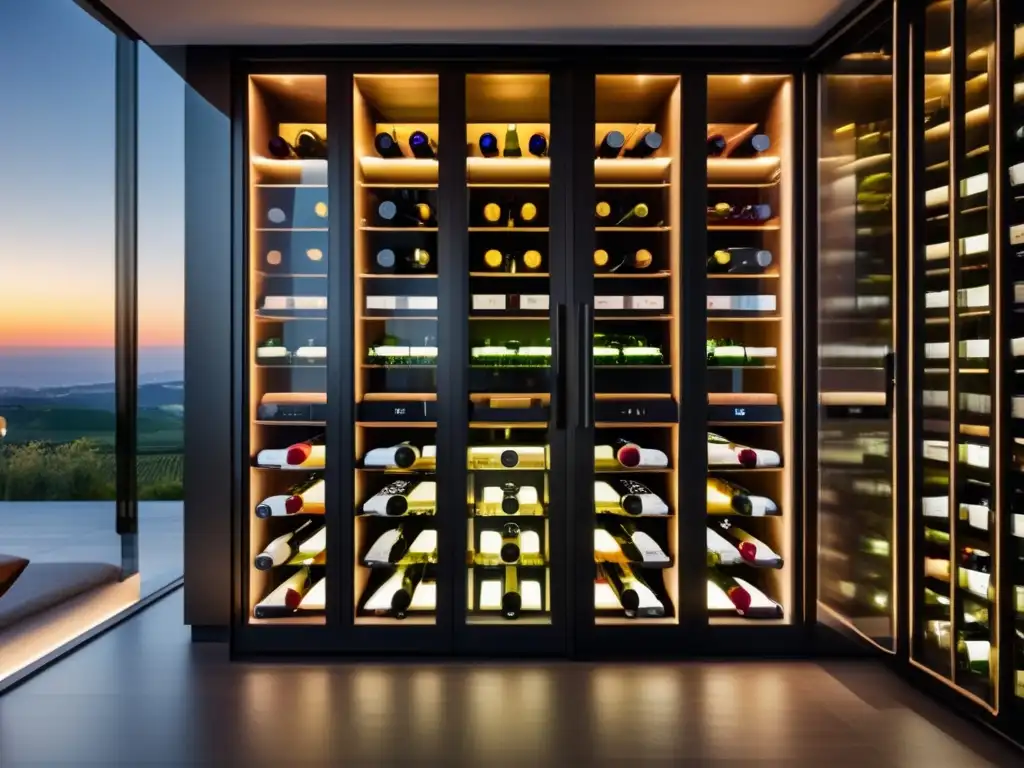 Bodega de vinos moderna y elegante Ultradetalle 8k de moderna bodega con paredes de cristal, impresionante colección de vinos