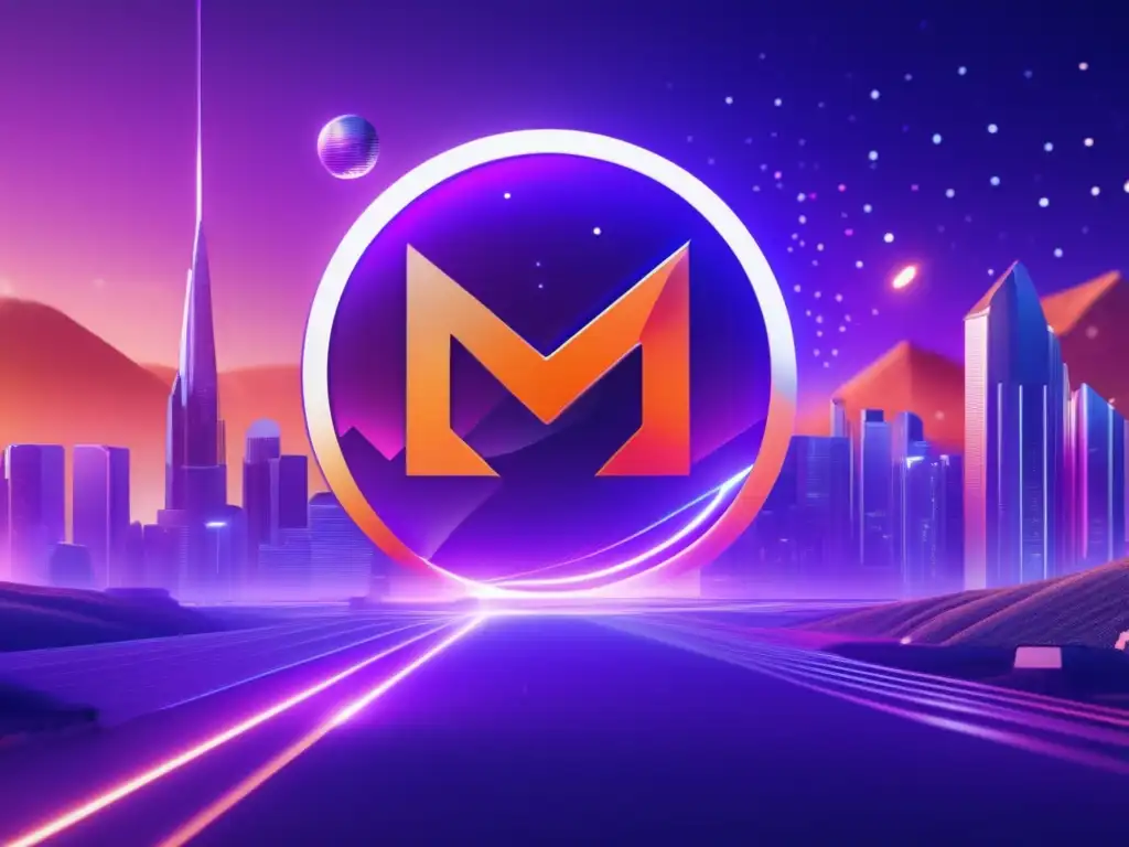 Paisaje digital Monero avanzado y futurista Ultradetalle 8k de paisaje digital con logo Monero criptomoneda privada, privacidad, anonimato, avance tecnológico