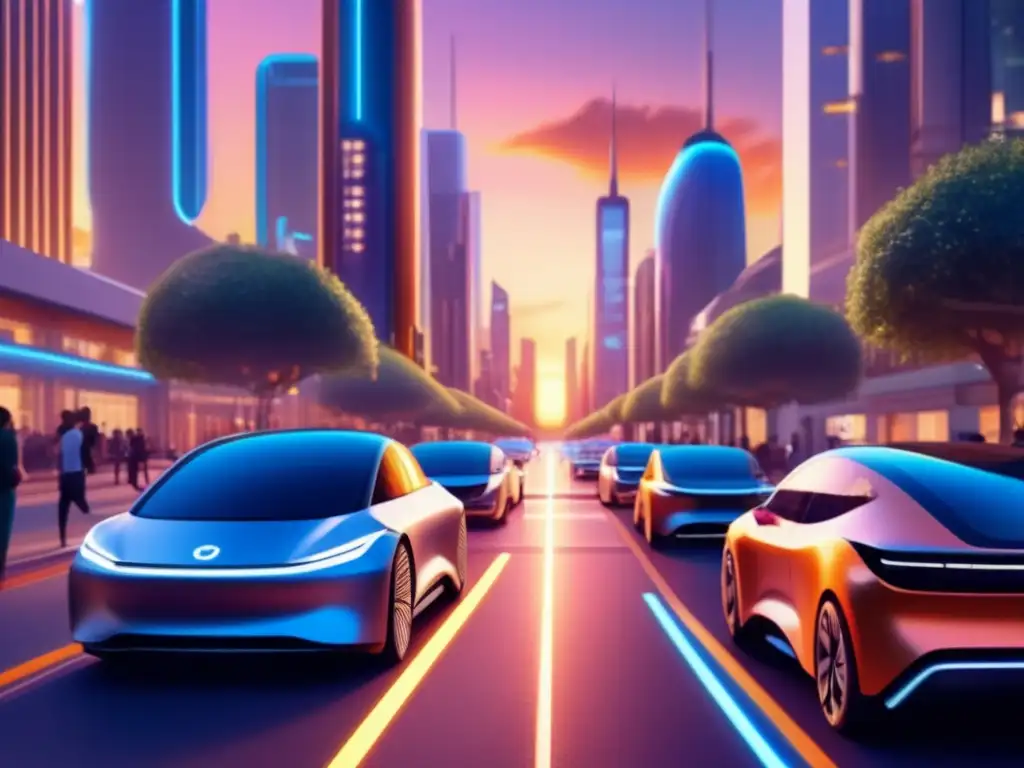 Calle urbana con vehículos eléctricos Vehículos eléctricos en una calle moderna y vibrante - Ventajas de invertir en vehículos eléctricos