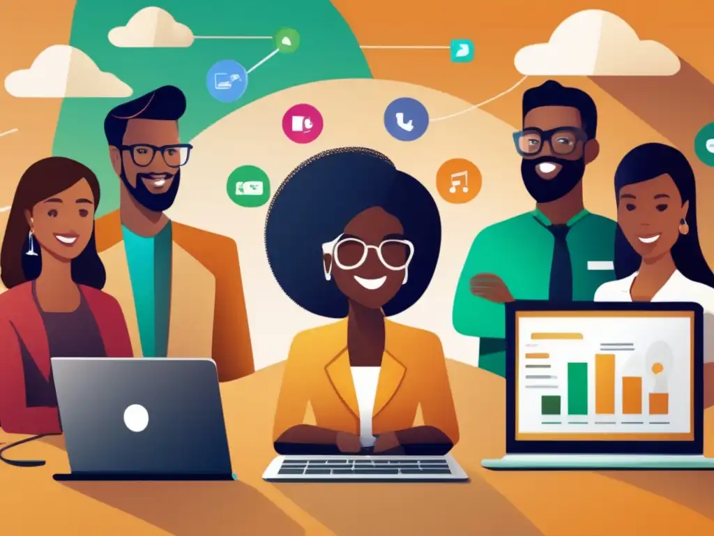 Grupo diverso participando en plataforma de préstamos crowdfunding Ventajas crowdlending: Inclusividad, confianza y tecnología en plataforma financiera