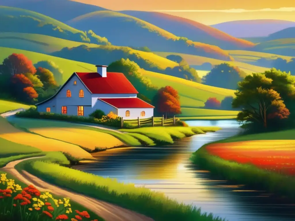 Hermoso paisaje rural al atardecer Ventajas y desafíos del flipping rural en una tranquila imagen de paisaje rural al atardecer