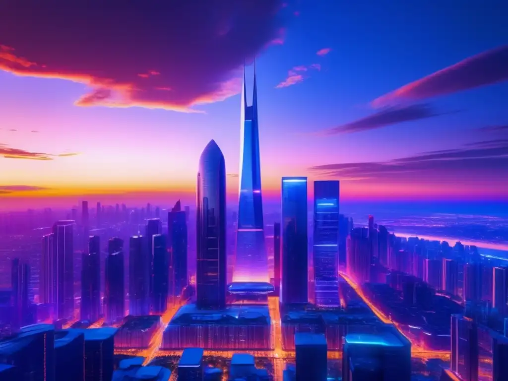 Futuro urbano: inversión automatizada Ventajas y desventajas de inversiones automatizadas en una futurista ciudad al atardecer con profesionales discutiendo