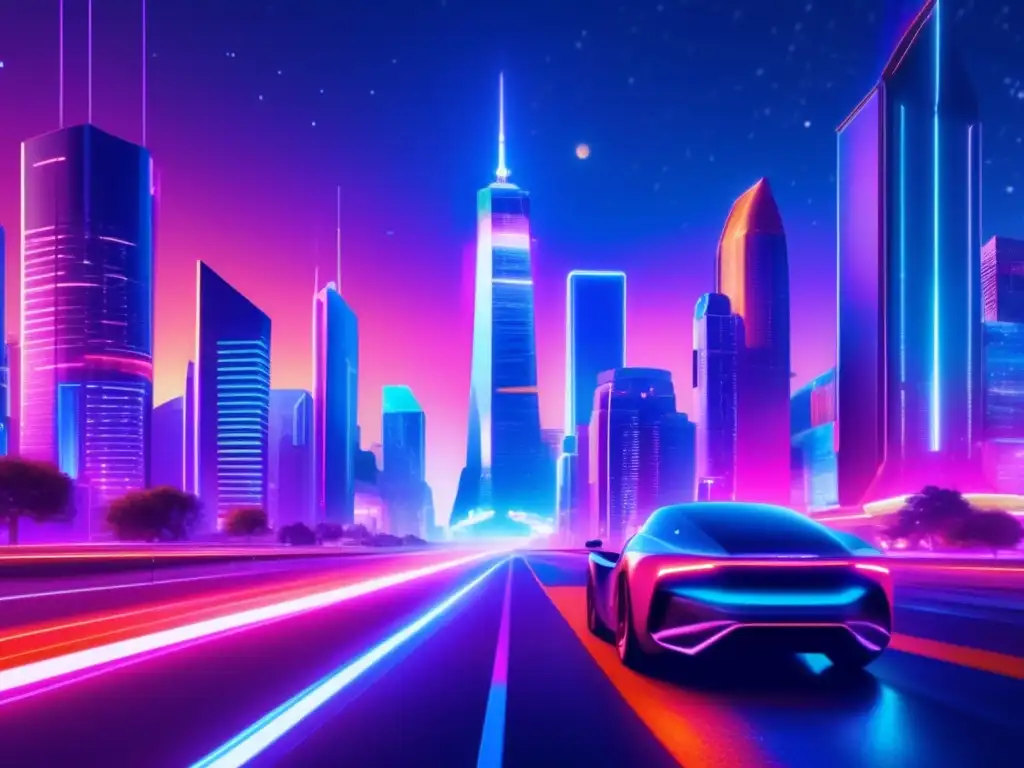 Metrópolis futurista e innovadora con roboasesor digital Ventajas de roboadvisors en era digital: ciudad futurista con tecnología avanzada y eficiente inversión