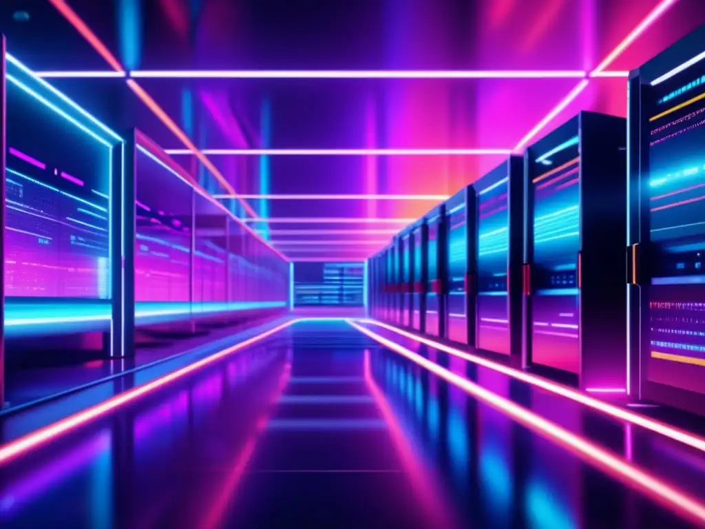 Mineria futurista en una sala de servidores Ventajas de la minería en pool: Futurista y eficiente centro de minería con tecnología de vanguardia