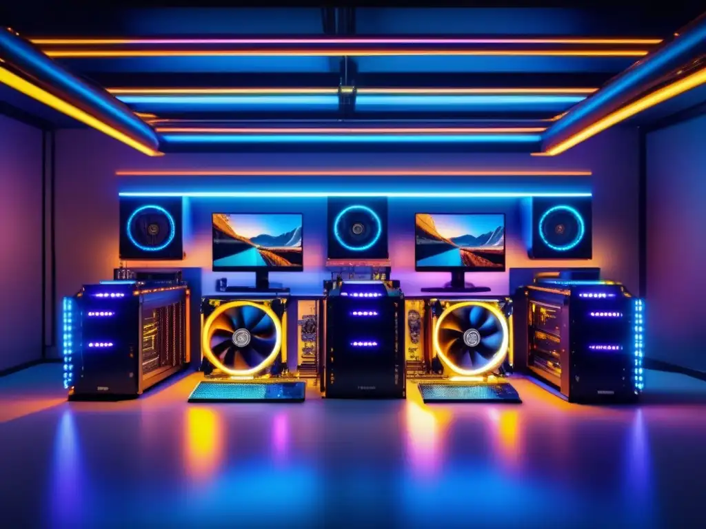 Sala minera moderna, eficiencia y tecnología Ventajas de la minería en pool: Sala moderna de minería con equipos avanzados y eficientes