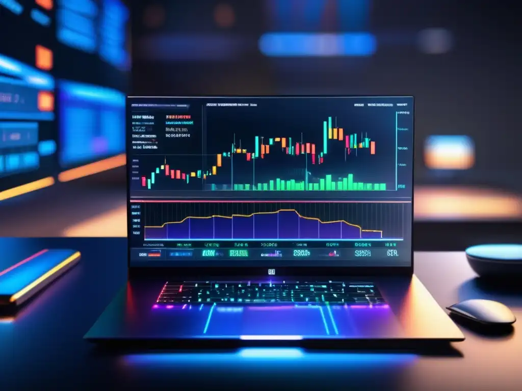 Trading desk moderno y elegante Ventajas de IQ Option para opciones binarias: trading profesional con moderno escritorio, gráficos financieros y café