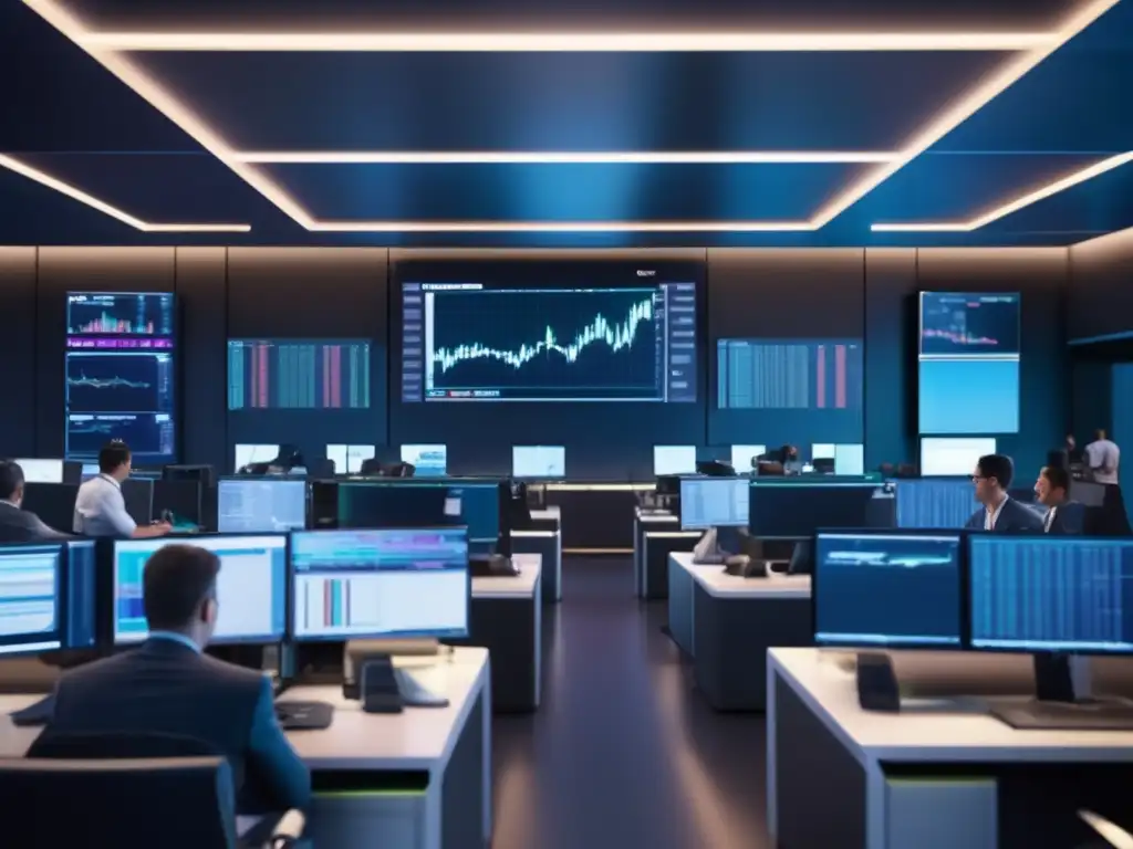 Traders en moderna sala de operaciones Ventajas del trading algorítmico en plataformas financieras