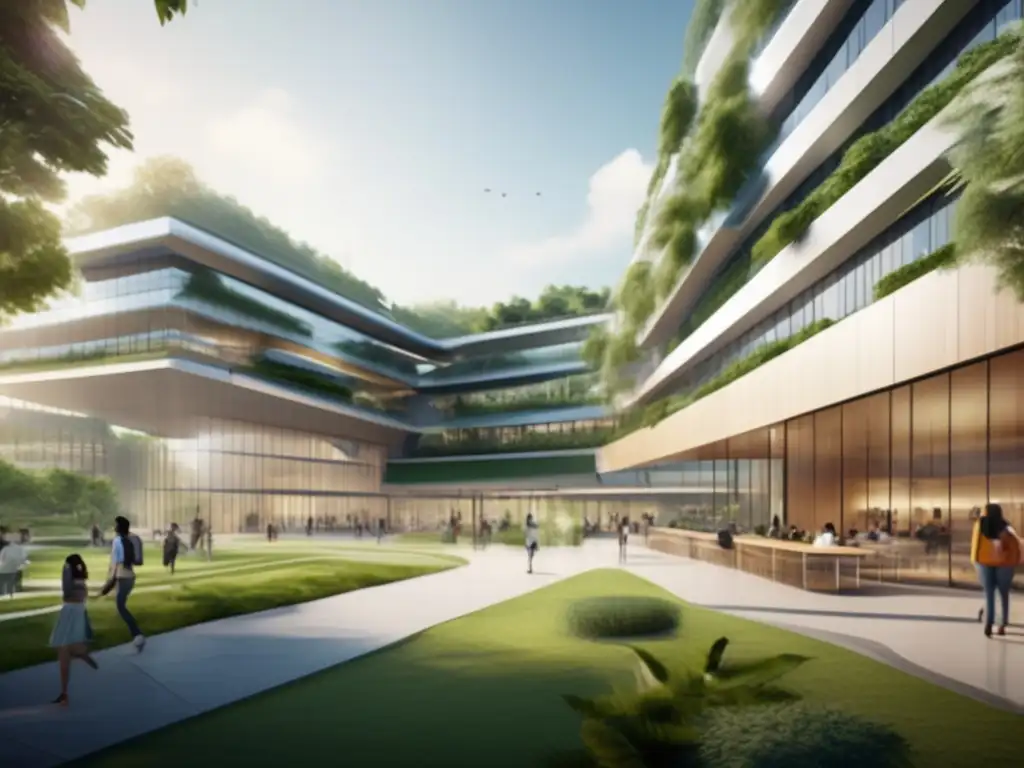 Futuro campus educativo con tecnología y naturaleza Un vibrante campus universitario con tecnología y entornos de aprendizaje innovadores (Rentabilidad inversiones educación)