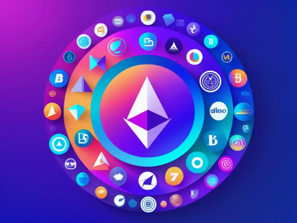 Logos llamativos y variados en un patrón circular Vibrante imagen de logotipos de altcoins en patrón circular