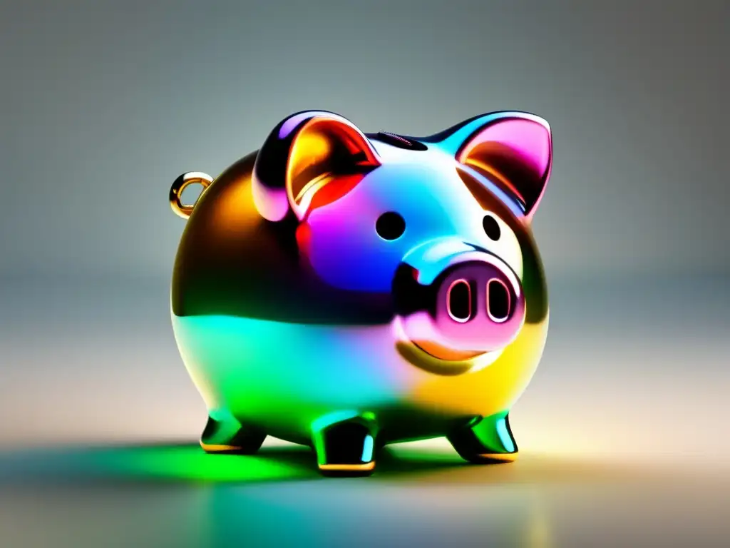 Hucha moderna de vidrio transparente con dinero Piggy bank de vidrio transparente con dinero en efectivo colorido, transmitiendo seguridad y preparación