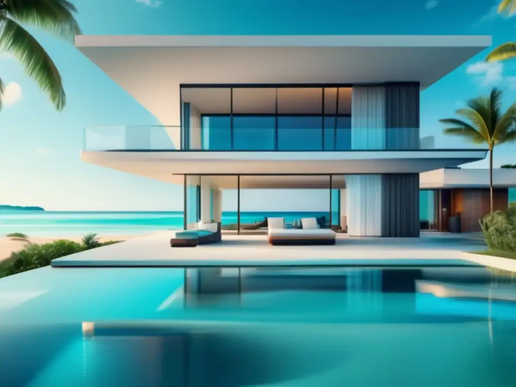 Villa de lujo frente a la playa con vista panorámica al océano Villa de playa de lujo con vista panorámica al océano, diseño contemporáneo y piscina infinita