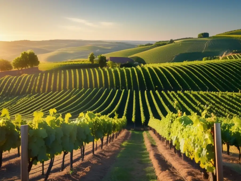 Viñedo orgánico en colinas con trabajador inspeccionando uvas Vinos orgánicos como inversión: Imagen 8k detallada de viñedo en colinas, naturaleza y tecnología en armonía